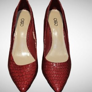 Cato Red faux snake skin pumps heels